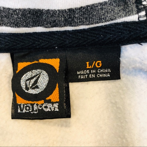 Volcom Women’s Zip Hoodie Sweatshirt sz L/ G Cotton Blend Striped Black White - Picture 7 of 9